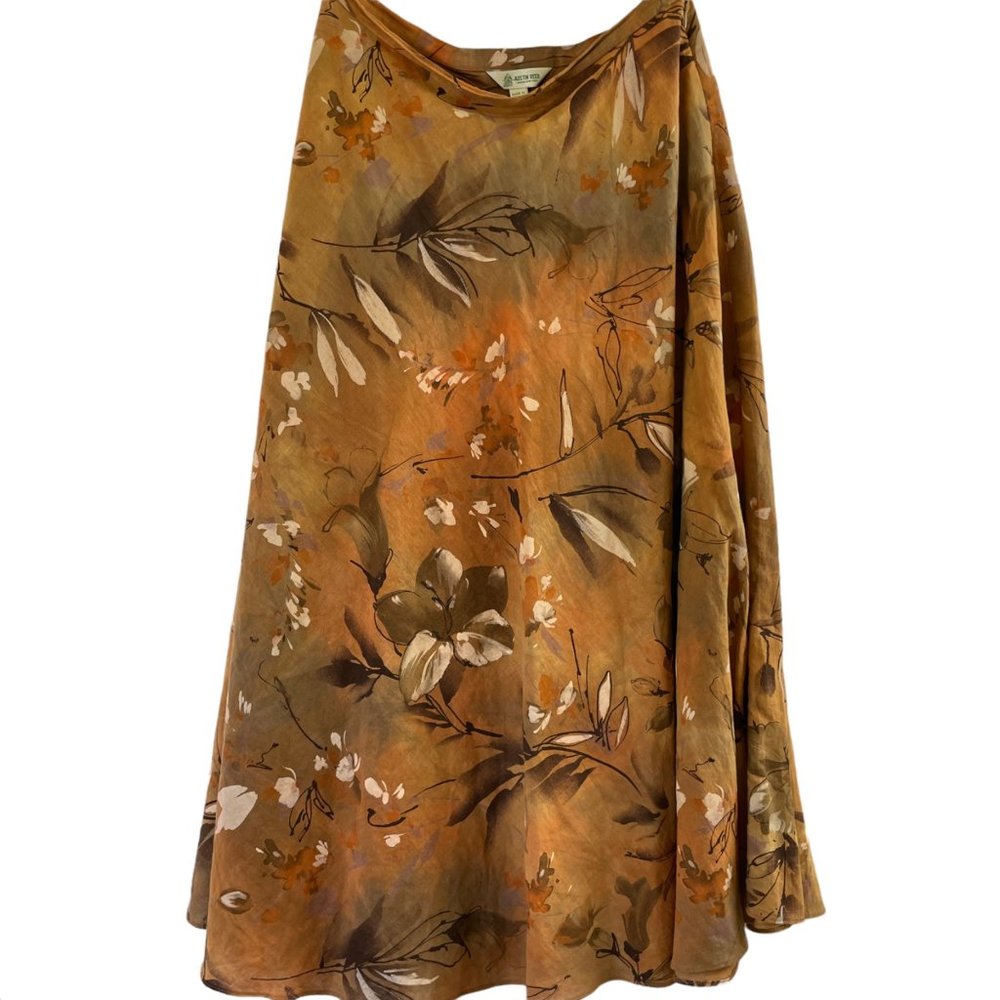 Austin Reed Floral A-Line Skirt - Brown and Orange